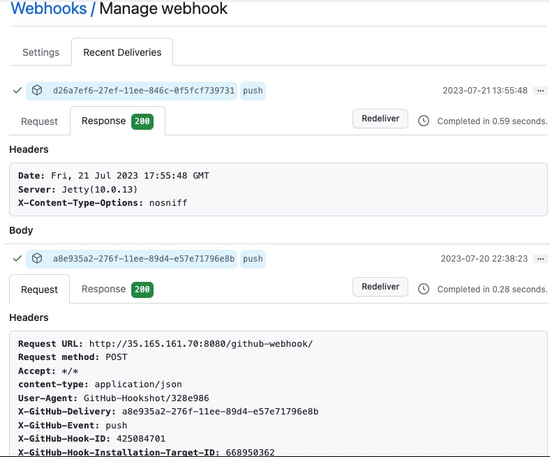 webhook delivery response